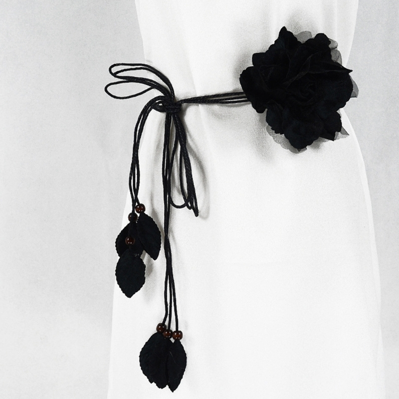 Ceinture longue tressée à pampilles pour femmes, ceinture fine, ceinture nouée décontractée, élégante, faite à la main, grande fleur décorative, robes JOFor Lady