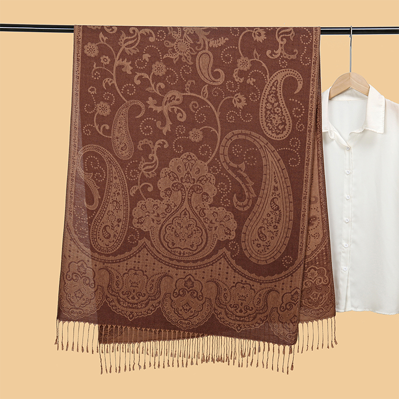Nouveau 70x190CM luxe Pashmina foulard en soie châle enveloppement Paisley Jacquard fleurs bordures couches réversibles glands classiques pour les femmes