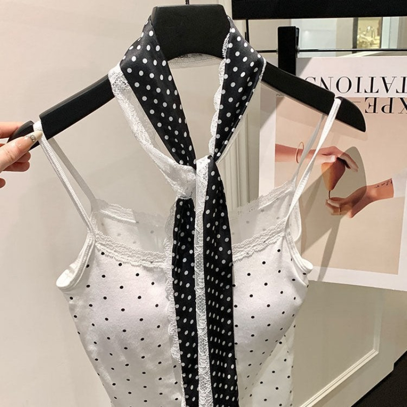 1 pièce Ceinture de taille rétro en soie à pois avec dentelle, accessoire décoratif pour femme, à superposer, pour jeans et jupes, mode quotidienne