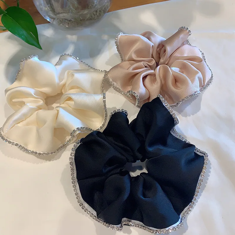 Chouchous en satin solide pour femmes, bandes de cheveux élastiques, bandeaux en cristal biscuits, filles coréennes élégantes, accessoires pour cheveux