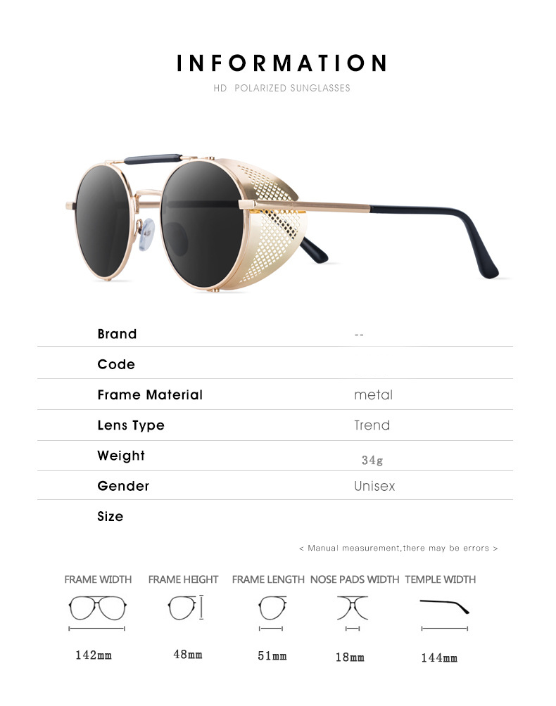 Lunettes de soleil rondes en métal rétro pour hommes et femmes, Steampunk, Designer de marque, Lunettes de soleil vintage, Protection UV, Tendance