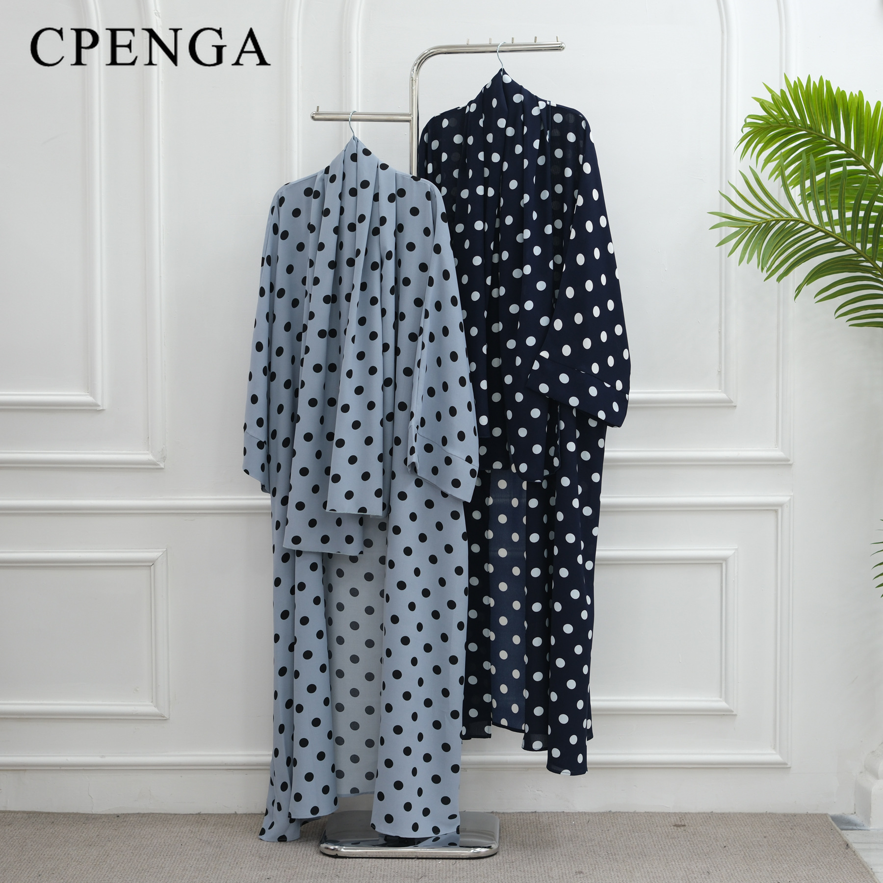 Ensemble deux pièces élégant à pois pour femme, tenue musulmane, robe Abaya Hijab de Dubaï, vêtement de fête islamique, Kaftan modeste de Turquie