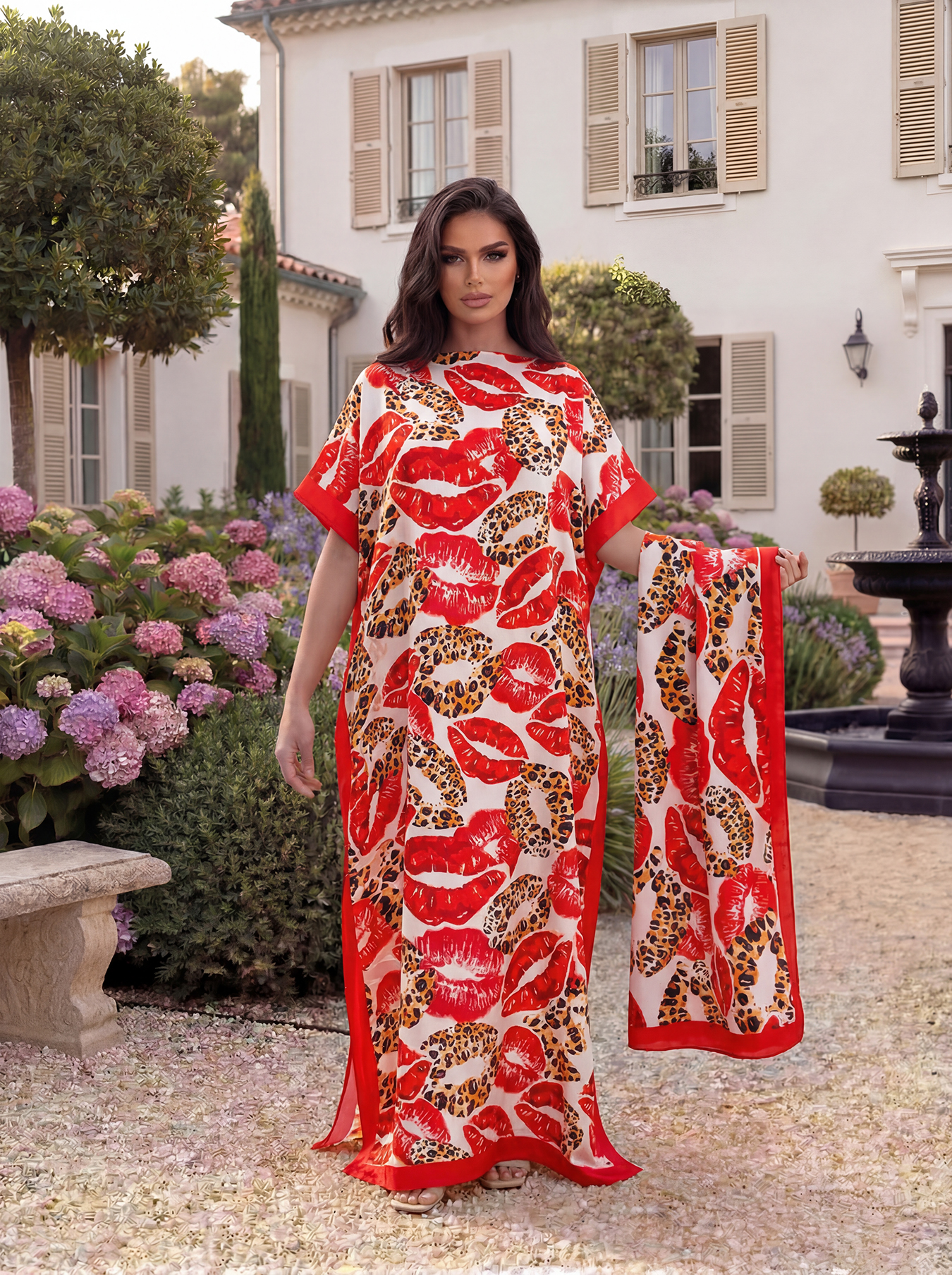 Abaya à imprimé floral de Dubaï avec foulard, kaftan maxi ample à col bateau et manches chauve-souris pour femmes musulmanes africaines