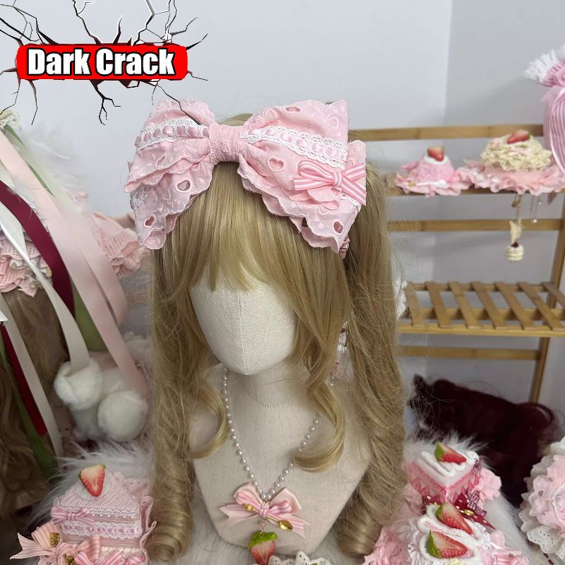 Chapeau Bonnet Gâteau aux Fraises Lolita Fait Main, Épingle à Cheveux, Coiffe en Dentelle Rose, Bandeau Harajuku Y2K Kawaii, Accessoires pour Cheveux