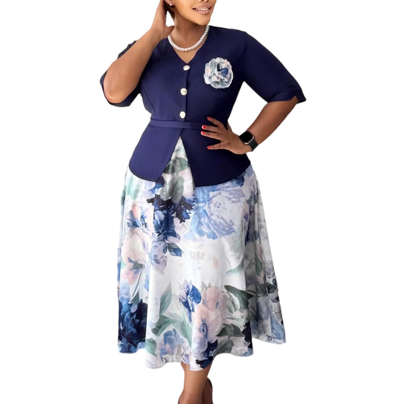 Robes de soirée africaines pour femmes, été automne, manches courtes, col en V, polyester, imprimé, robes midi, tenues
