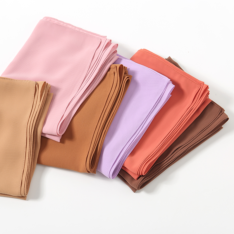 Rhombes unies en mousseline de soie Hijab écharpe femme musulman Hijab châles mode pincettes bord longues enveloppes dame décontracté Bandana islamique Turban