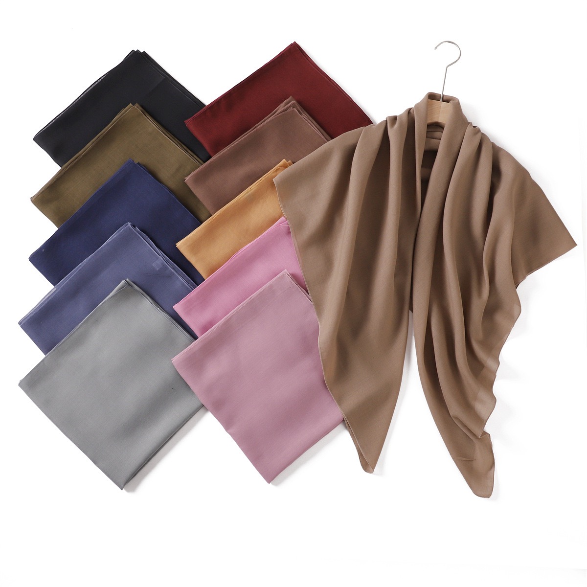 Foulard carré 110x110cm-100% Viscose, Style basique, châle polyvalent pour femmes, chaleur, couleur unie, Hijab musulman approprié