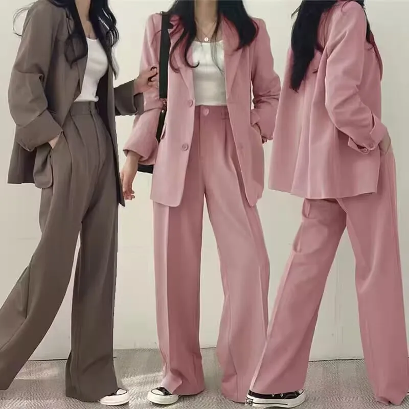 Ensemble 2 pièces slim rétro pour femme, style coréen, veste et pantalon décontractés, collection Printemps-Automne 2026