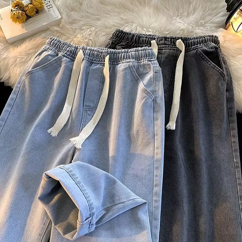 Jean taille élastique pour hommes, haut de gamme, droit, ample, américain, rétro, Vintage, pantalon en Denim, confortable, décontracté