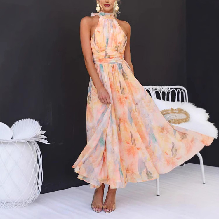 Robes pour femmes, Robe longue maxi inspirée de la France, aux couleurs dopamine, Robe de plage féerique, Robe d'été inspirée de la peinture à l'huile, Robe longue 2026