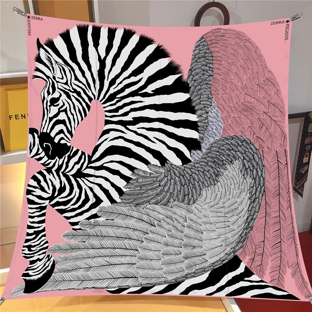 Foulard en soie sergé châle de luxe cheval Pegasus plume imprimé Foulard carré femmes Hijabs Bandana Foulard foulard foulards