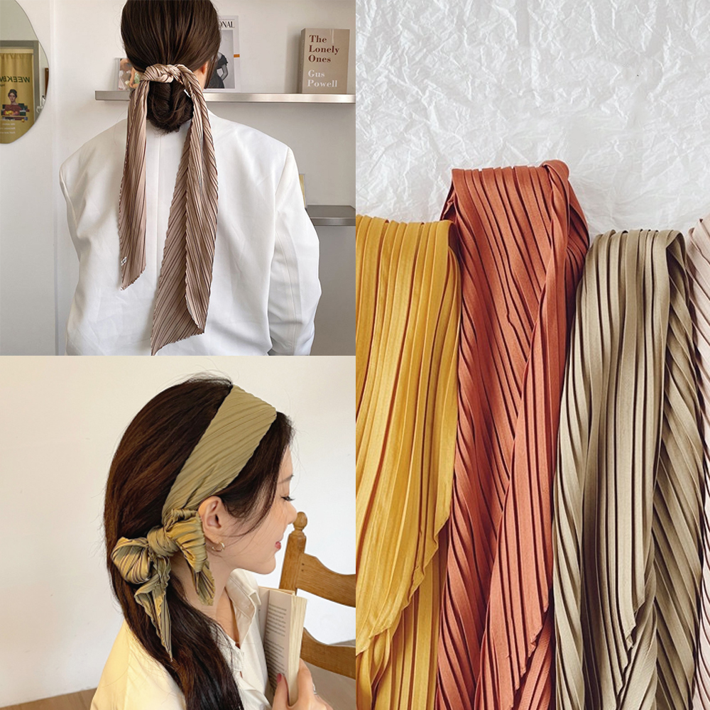 Écharpe de sauna en satin plissé pour femme, foulard de la présidence, ruban skinny, carré, bande de cheveux, foulard décoratif