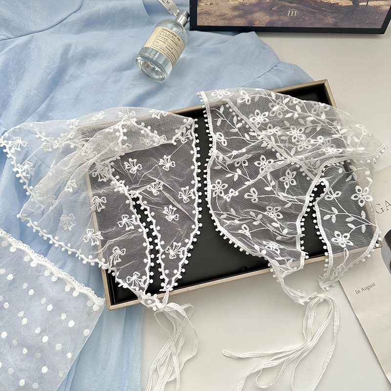 Foulard Triangle en dentelle de Style français, foulard Floral Vintage pour filles, Bandana transparent de printemps et d'été, garniture de taille, accessoires de photographie