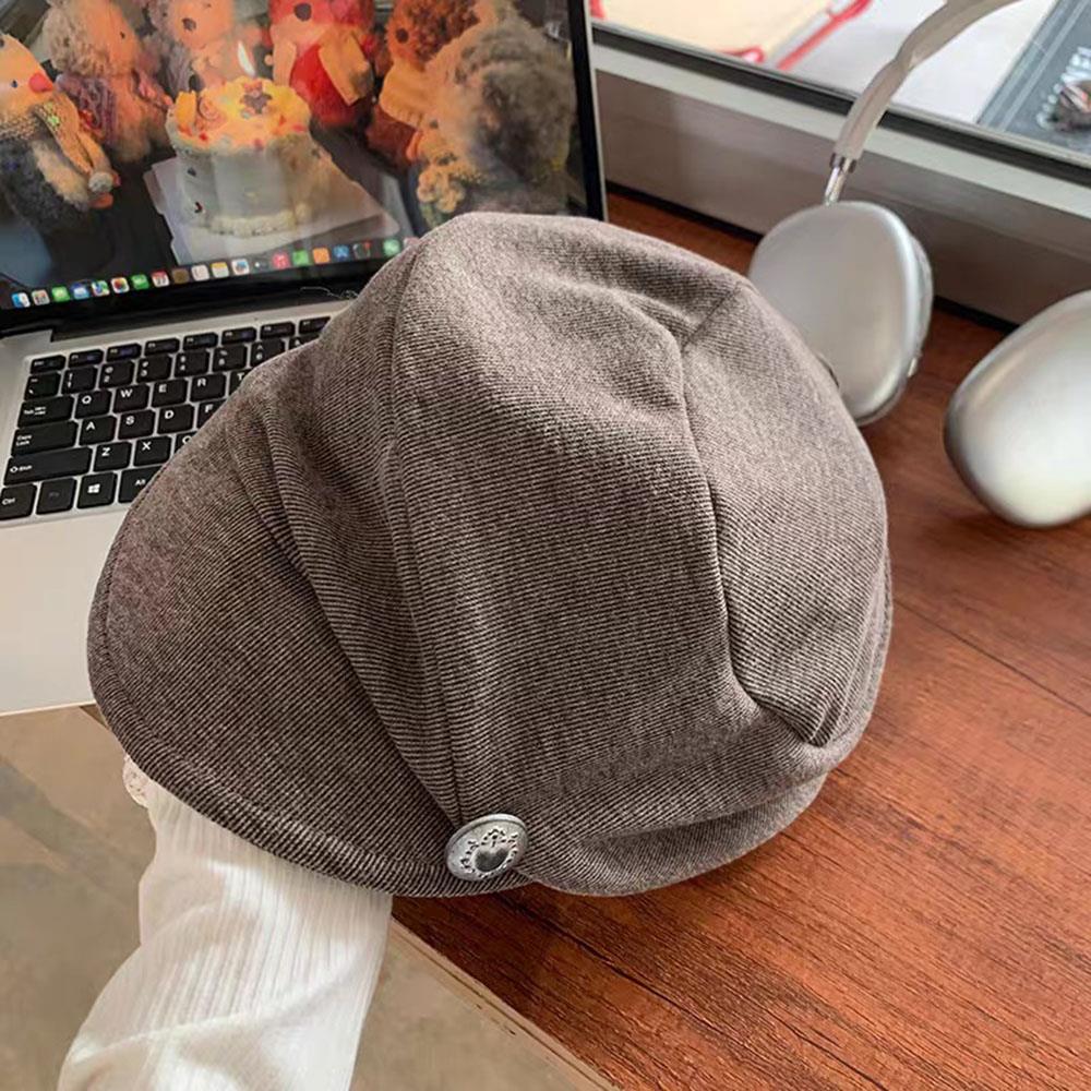 Béret japonais pour femmes, casquette de journal Vintage, chapeau de peintre britannique, grande taille de tête, chapeau d'artiste octogonal, casquettes d'automne et d'hiver