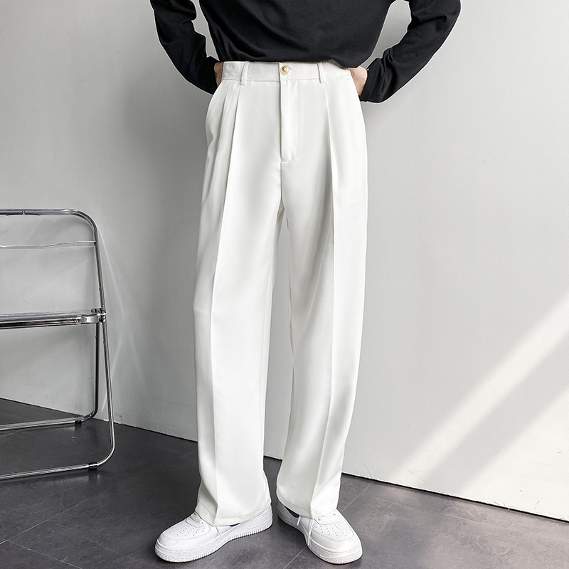 Nouveau pantalon droit pour homme 2026, style coréen, coupe ample, décontracté, drapé, blanc, large, streetwear masculin