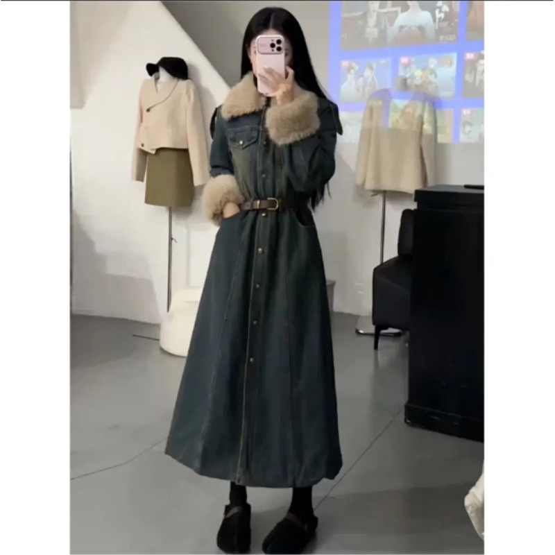 Femmes laine d'agneau Patchwork Cowboys coton manteau veste hiver nouveau Long pardessus manteau confort mode hiver manteau femmes
