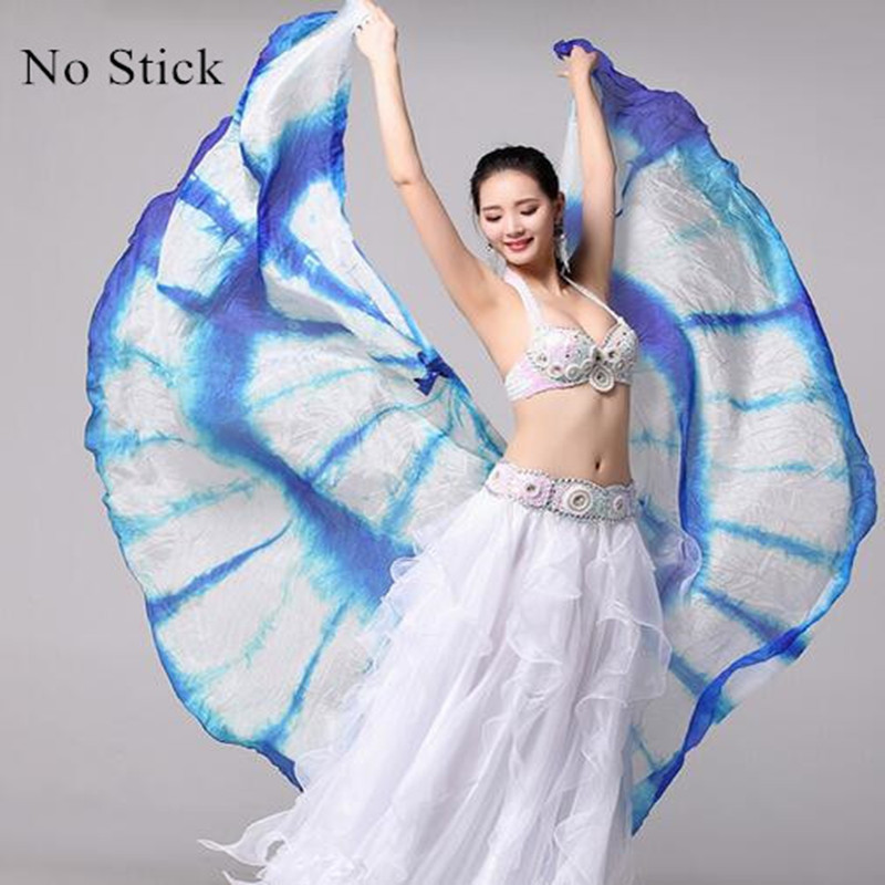 Voile de danse orientale 100% soie, paire d'ailes Isis avec bâton, accessoires de spectacle sur scène, teinture par nouage, photographie demi-cercle