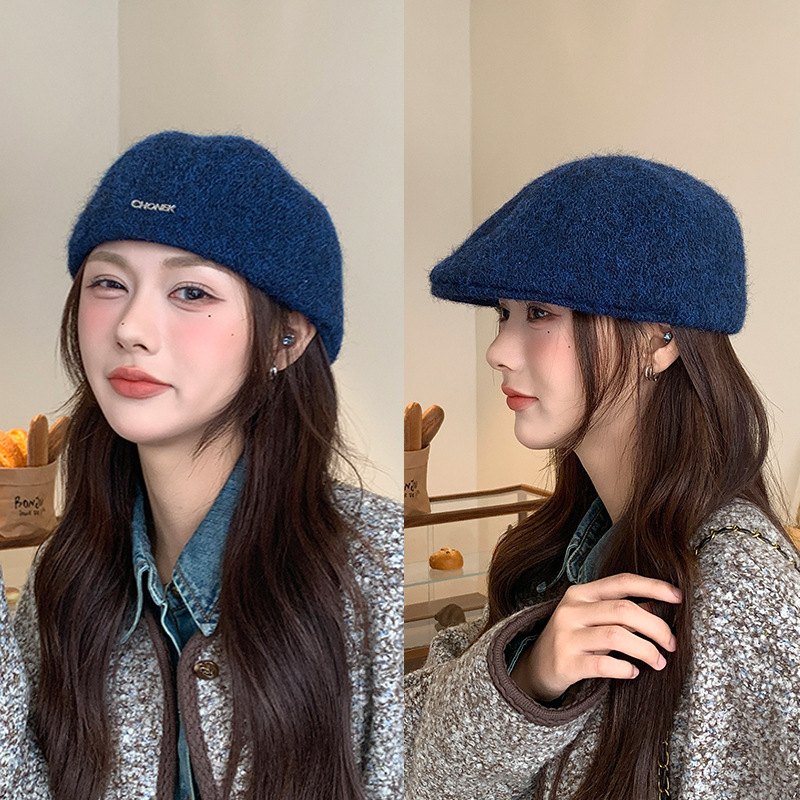 Béret de Style britannique pour femme, casquette plate Vintage, garde au chaud, tricoté, assorti avec tout, chapeau avant, vente en gros, automne et hiver