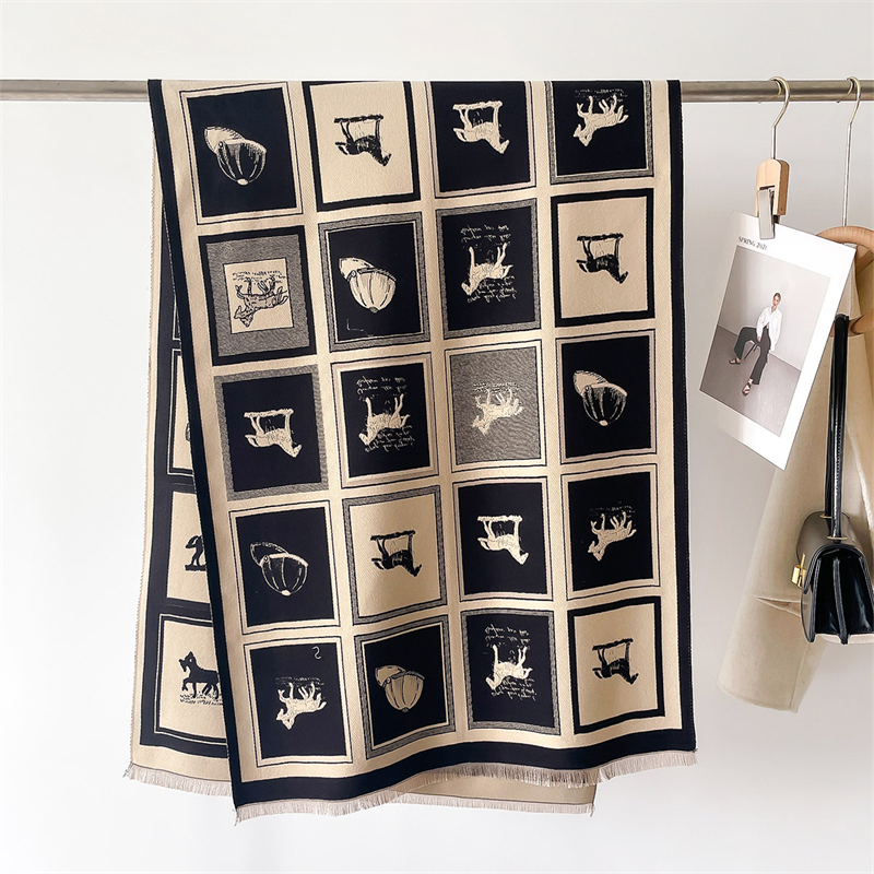 Écharpe en Cachemire pour Femme, Châle Chaud, Couverture, Grand Gland, Poncho, Cheval Élégant, Pashmina, Hiver, 2024