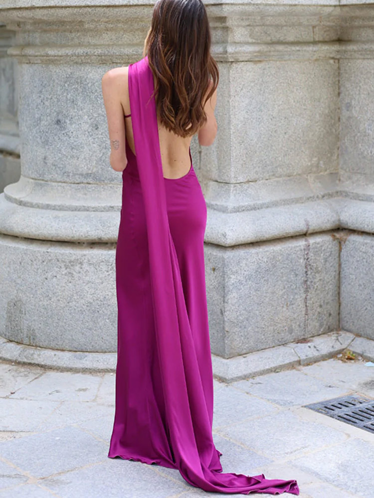 Robe longue élégante en satin avec ruban, sexy, dos nu, sans manches, pour femme, collection Printemps-Été 2026, robes de soirée unies pour femme