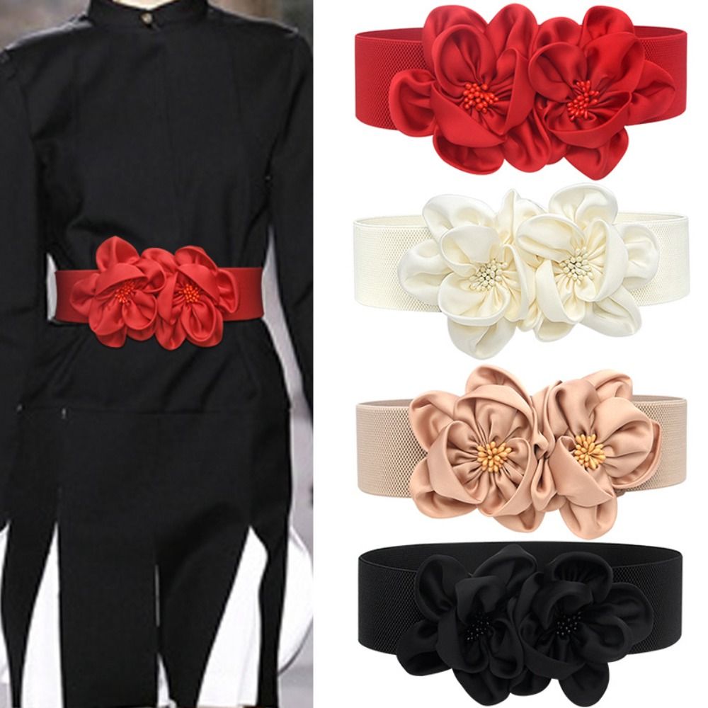 Large ceinture élastique florale Chic décontracté grandes fleurs ceinture à la mode dames robe Cummerbands jupe robe manteau décor accessoires