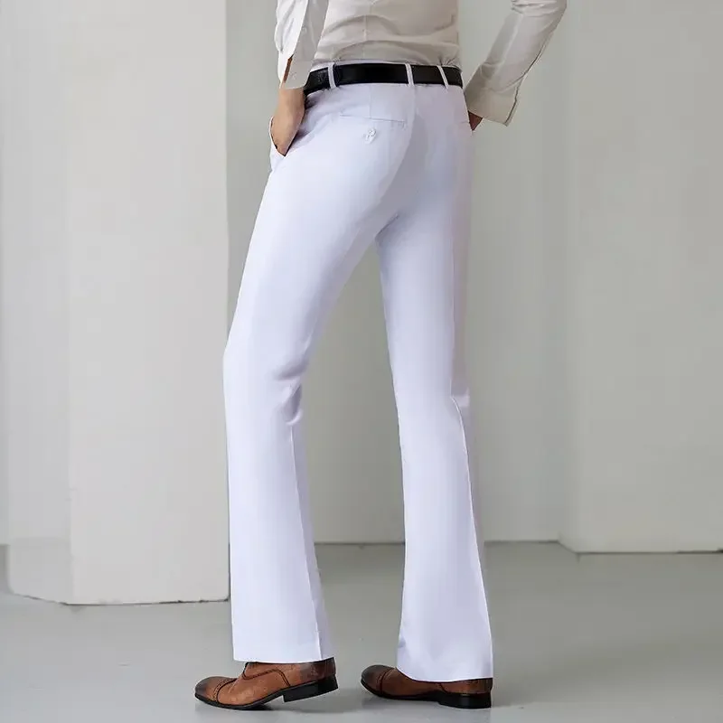 Homme costumes pantalon drapé évasé fluide serré jambe large noir affaires Social couture cloche bouche pantalon pour hommes formel classique