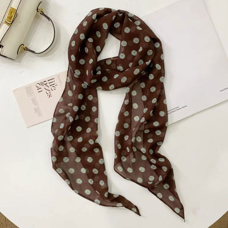 Écharpe fine à pois pour femmes, élégante écharpe longue pour le cou, accessoire polyvalent de style coréen assorti à tout