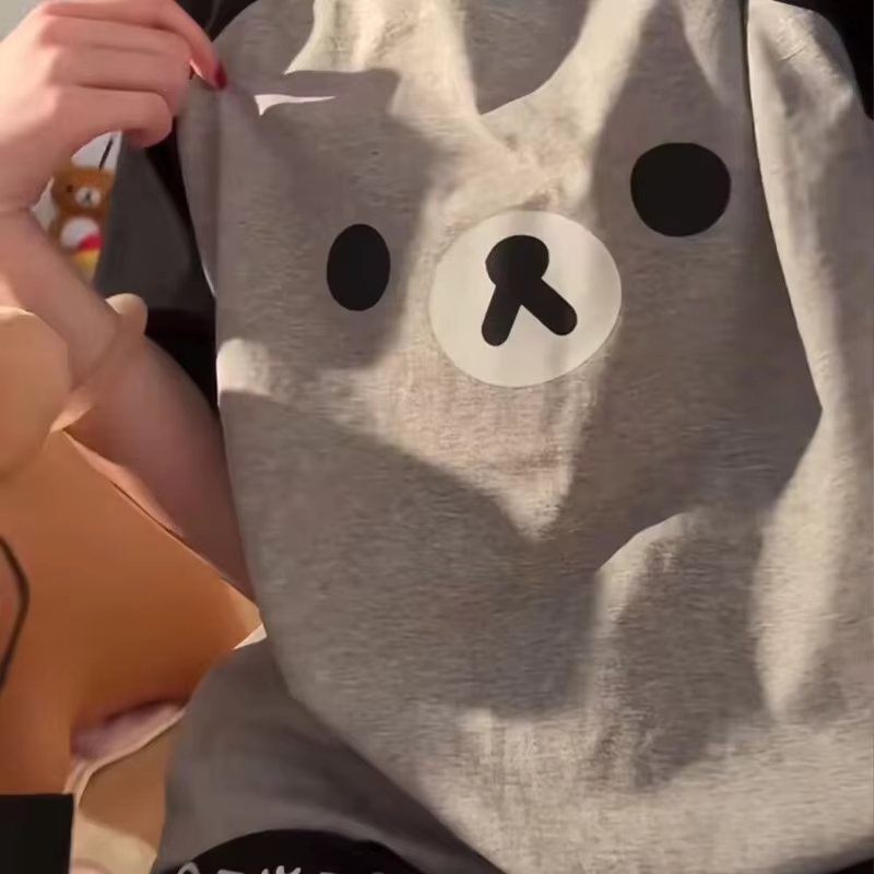 T-shirt pour femmes à imprimé Kawaii Rilakkuma, manches courtes raglan, col rond, ample et décontracté.