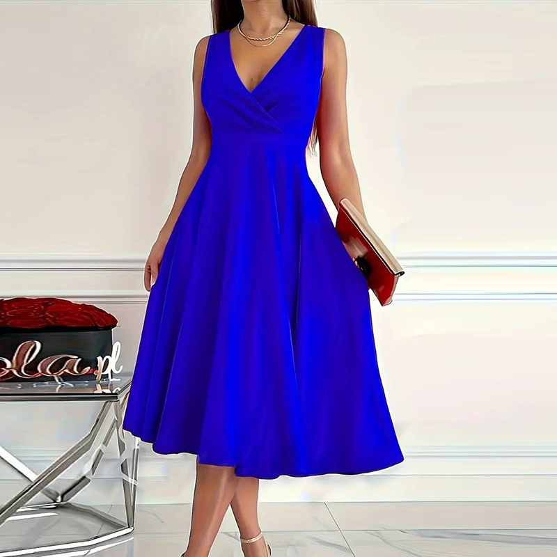 Femmes élégantes sans manches robe longue femmes mode col en V a-ligne robe de soirée rouge robes de soirée robe d'été