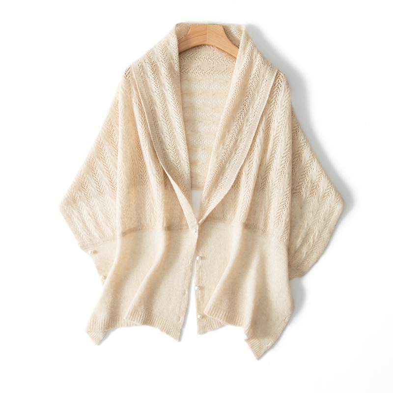 100% cachemire Cardigan écharpe pull femmes hiver corée mode perle cachemire Cape double usage Pushmia doux chaud tricots Shalws