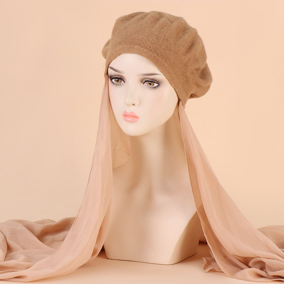 Musilm femmes instantanées en mousseline de soie HIjabs avec béret chapeaux Style français chapeaux avec mousseline de soie Hijab Baret chapeau plat avec mousseline de soie Hijabs