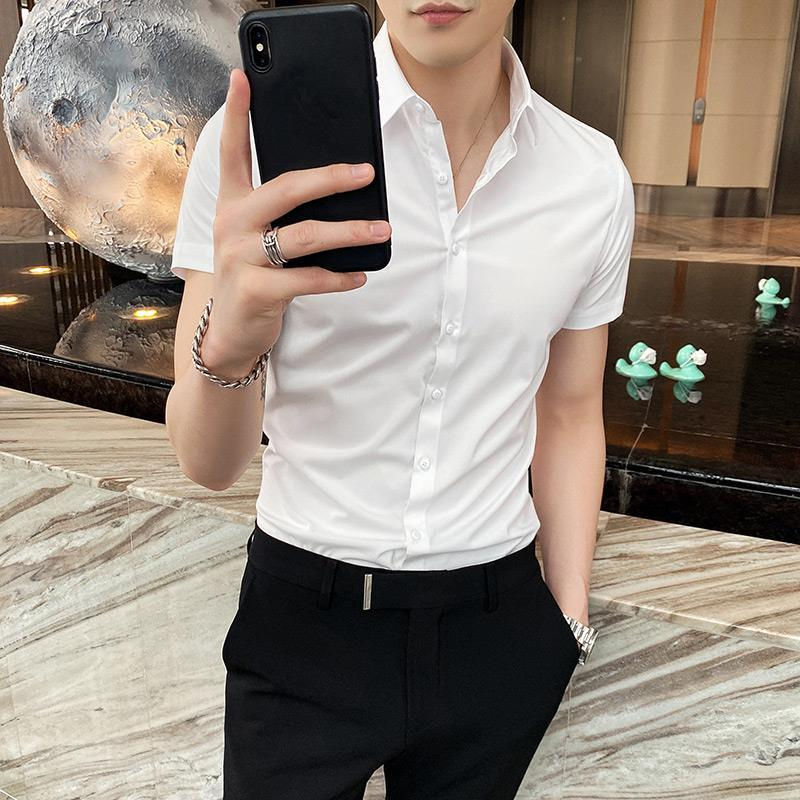 Homme noir hauts chemises et chemisiers unis pour hommes vêtements à manches courtes avec col luxe Social esthétique concepteur Original Cool