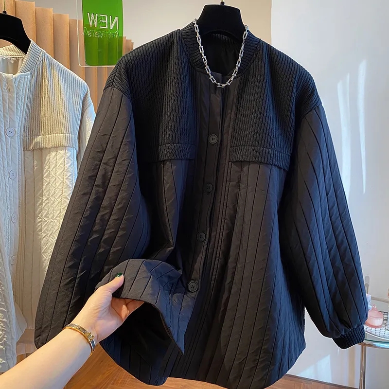 Parka en duvet de coton pour femme, design fouet, loisirs, tempérament épissé, polyvalent, rayé, manteau femme, hiver, 2023