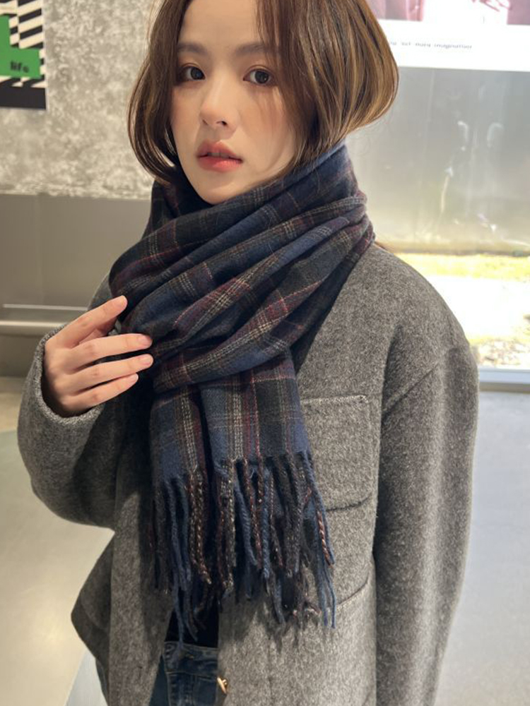 Nouvelle Écharpe Femme en Imitation Cachemire Style Preppy Hiver Vintage à Carreaux Pashmina Mujer Foulard Couverture Châle Pareo