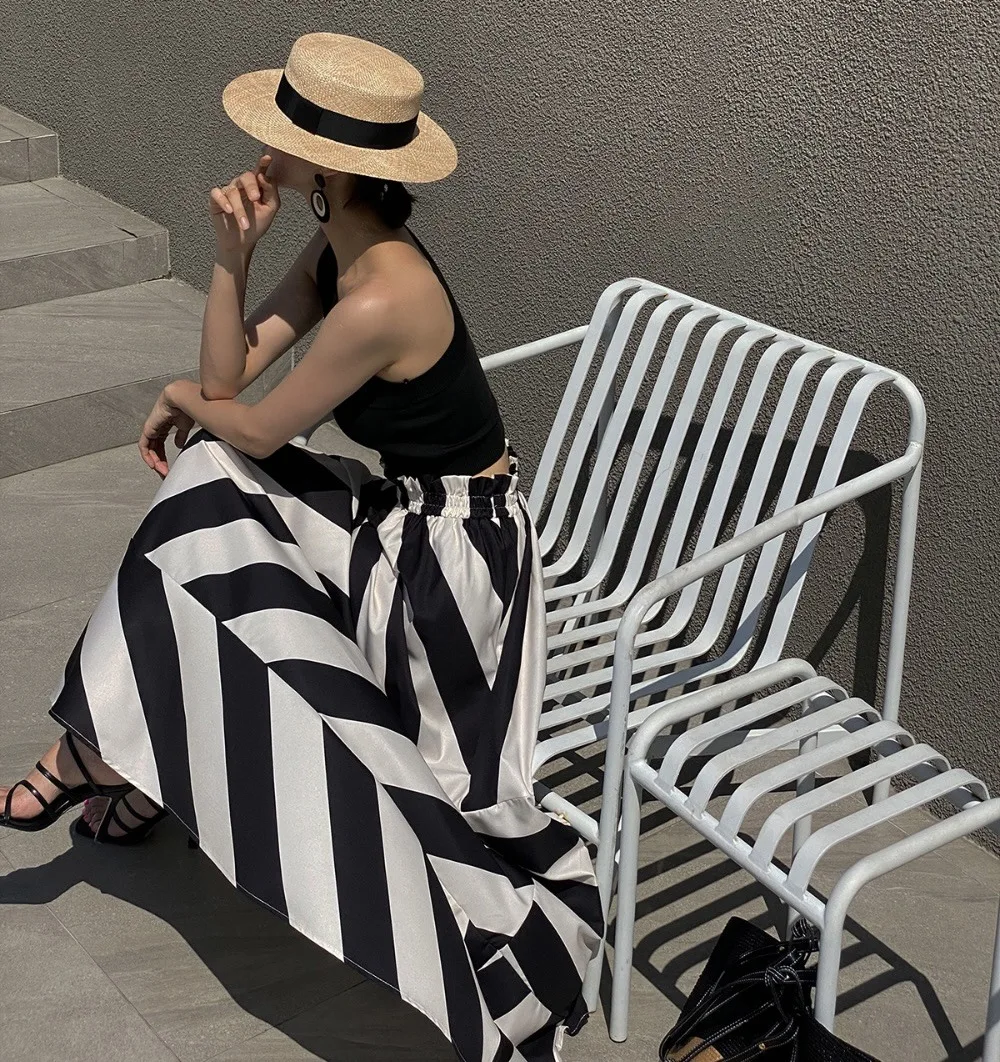 Jupe Maxi Vintage mi-longue pour femmes, Style coréen, Falda Larga, rayée irrégulière, Goth Mujer Moda, nouvelle collection 2026