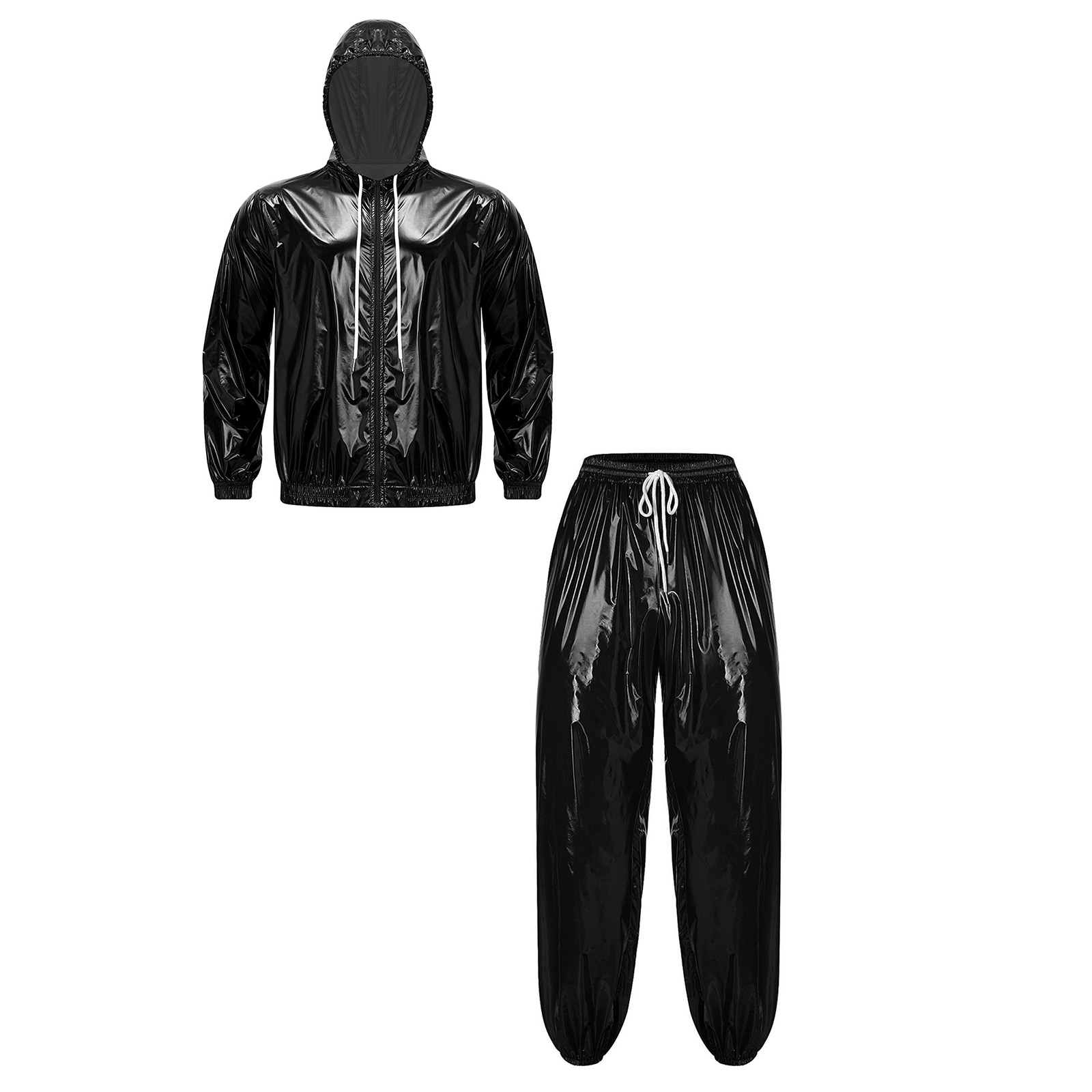 Veste imperméable brillante pour hommes, avec pantalon de jogging, vêtements de danse Hip Hop, activités de plein air, imperméable, coupe-vent, Streetwear