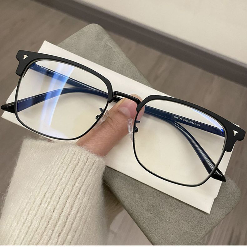 Lunettes bloquant la lumière bleue pour hommes et femmes, rétro, demi-monture, optique, Vintage, carrées, Anti-rayonnement