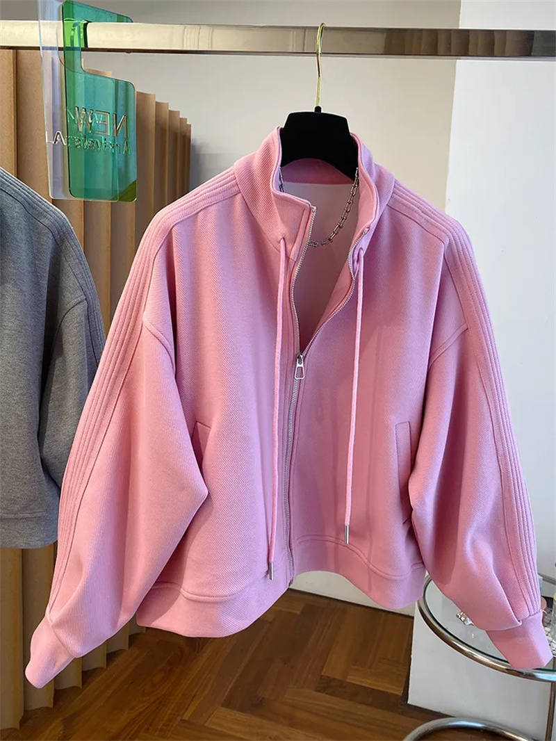 Veste Polo Décontractée pour Femme, Manteau de dehors, Robe de Printemps, Cardigan Court, Fermeture Éclair, Manches sulf, Haut, Coupe-Vent