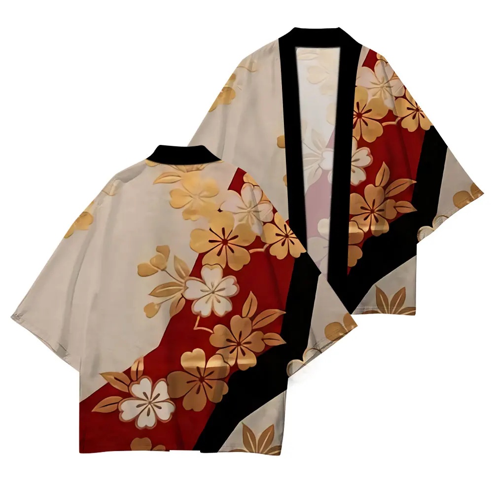 Robe traditionnelle japonaise, kimono japonais à imprimé fleurs de cerisier, confort décontracté, kimono de haute qualité à manches courtes pour l'été