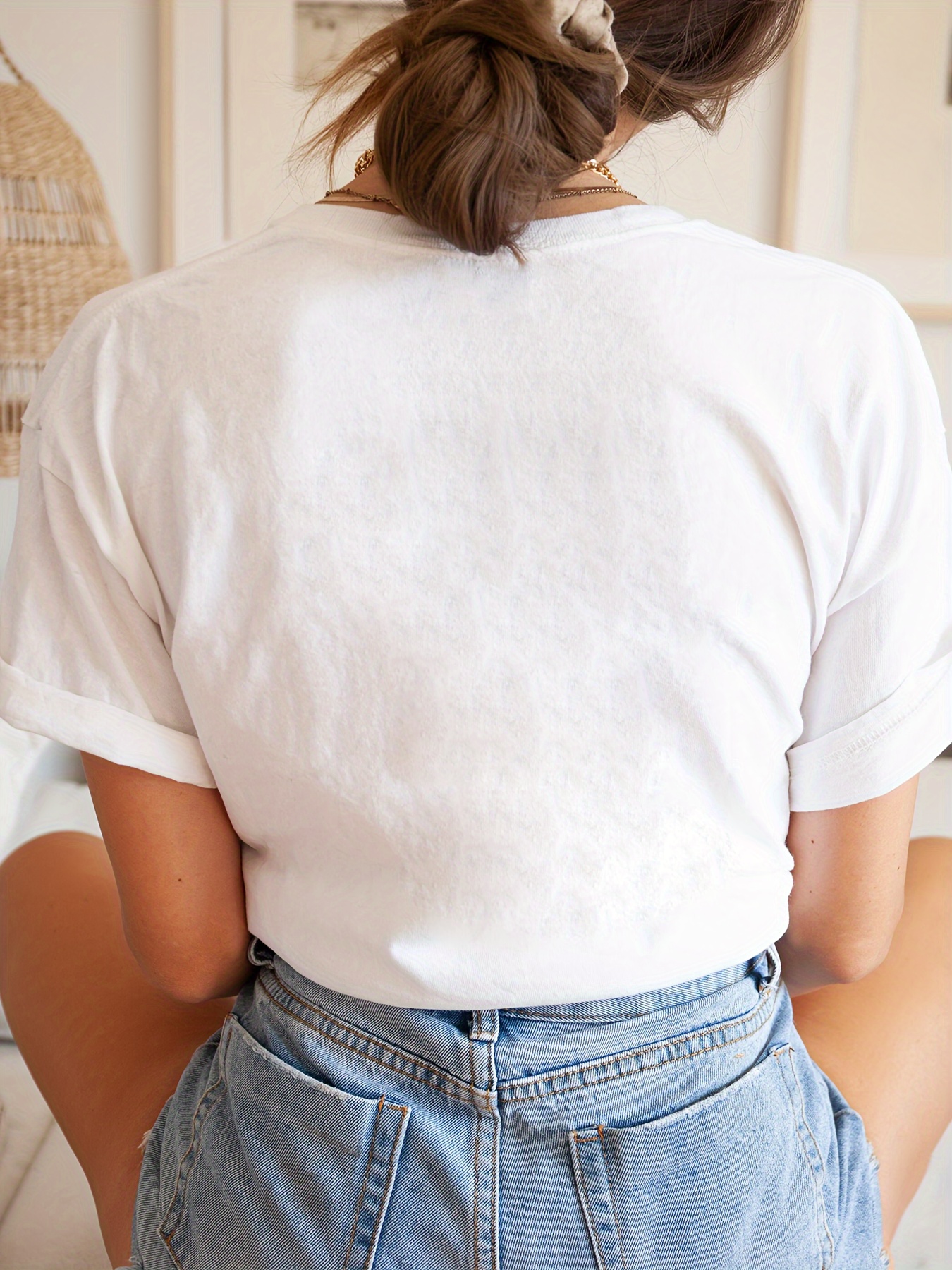 T-Shirt décontracté pour femmes, avec parodie de pattes, imprimé chat et souris, col rond, manches courtes, tissu en tricot légèrement extensible, haut toutes saisons