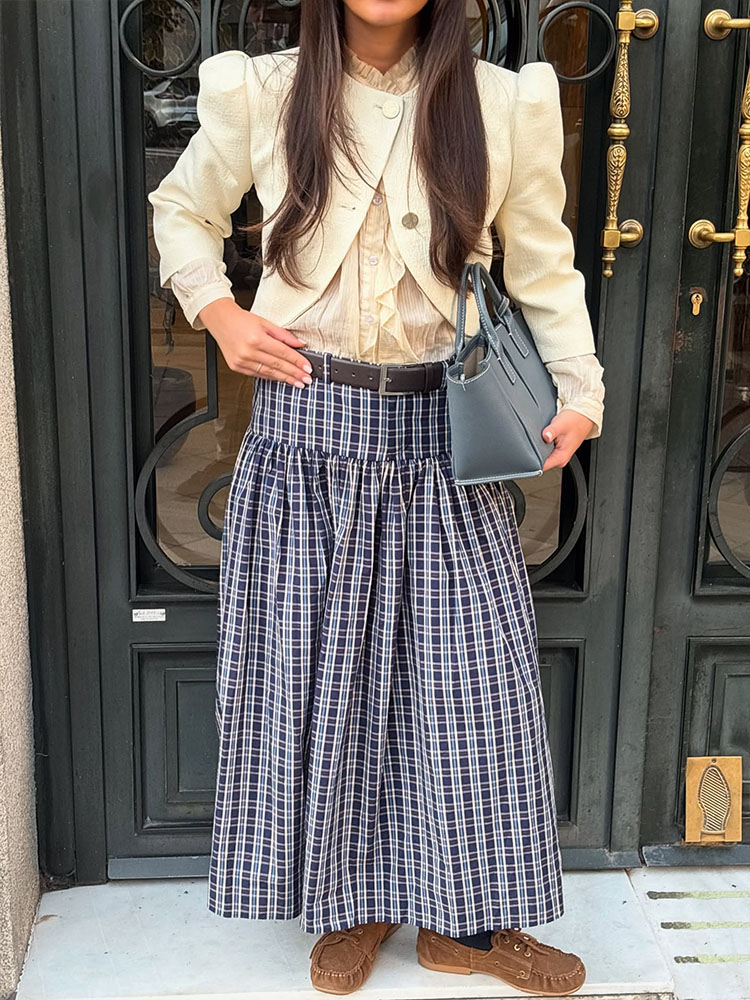 HH femme mode rue Style jupe femmes mode ceinturée Plaid jupe Midi fermeture éclair décontracté jupe longue taille haute Chic jupe plissée