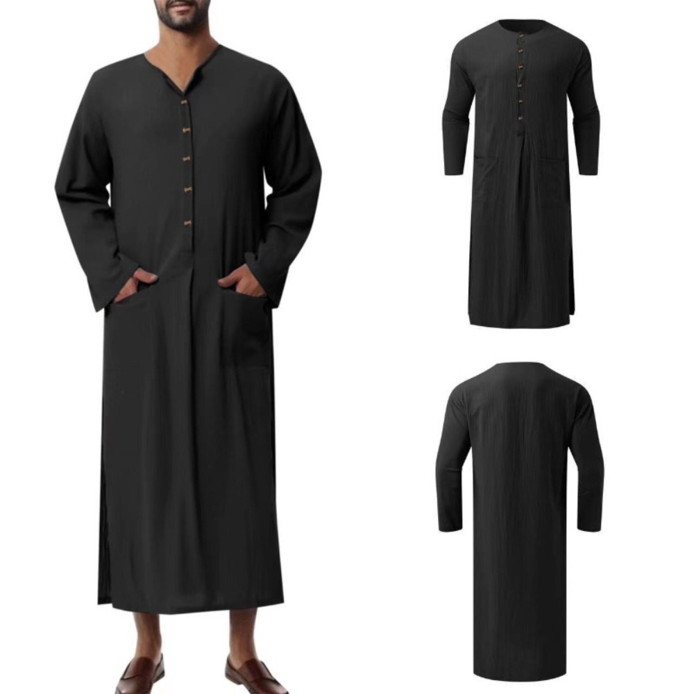Thobe pour hommes du Moyen-Orient, style Dubaï, col montant ample, manches longues, robe traditionnelle islamique