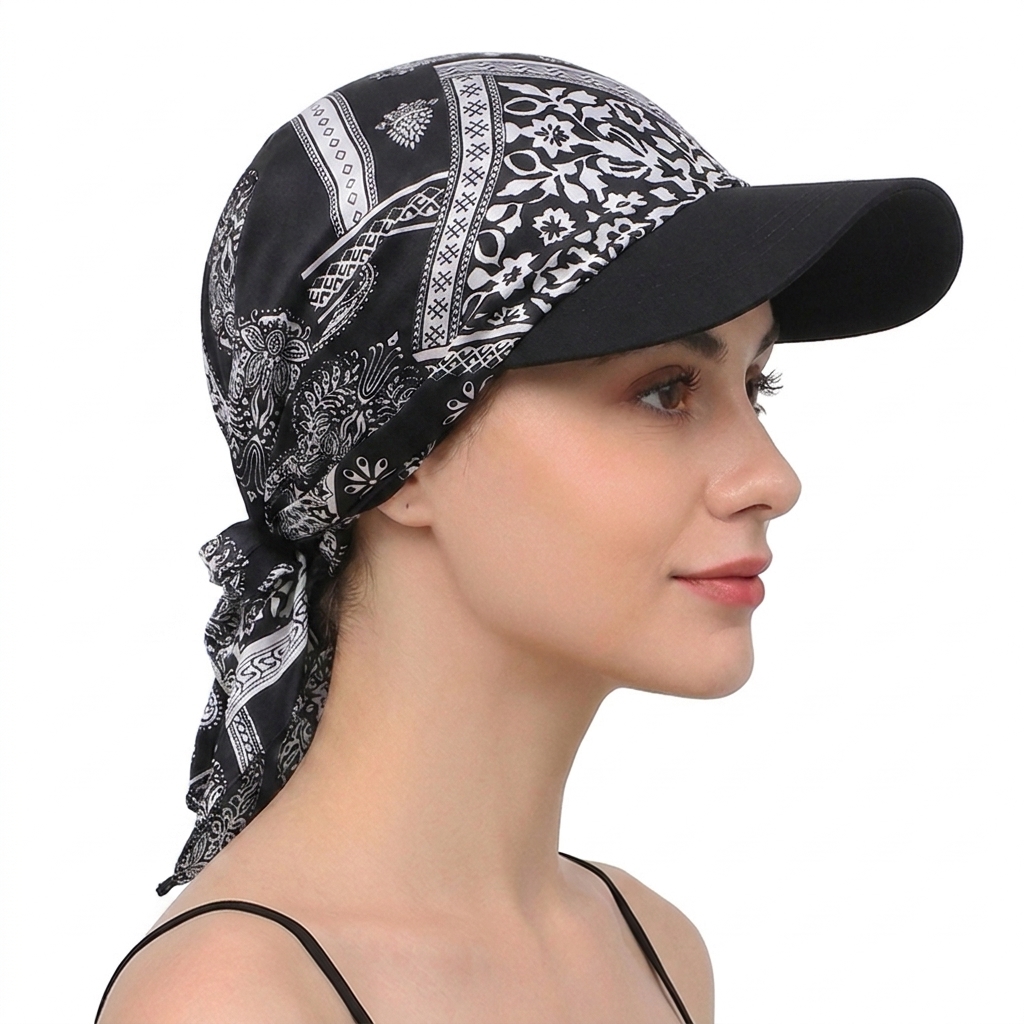 Chapeau de soleil pour femme en satin imprimé avec visière, doux et respirant, style foulard, casquette de baseball pour l'été