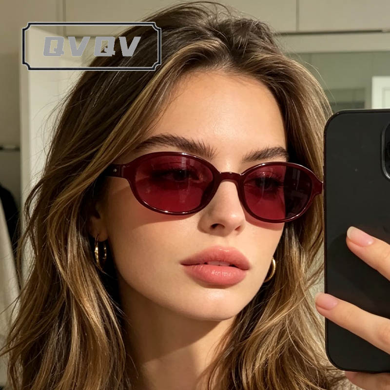 Nouvelles Lunettes de Soleil de Luxe Rouge Vin 2026 pour Femme, Monture Fine Ovale, Idéales pour les Voyages en Extérieur, Lunettes de Plage pour Homme