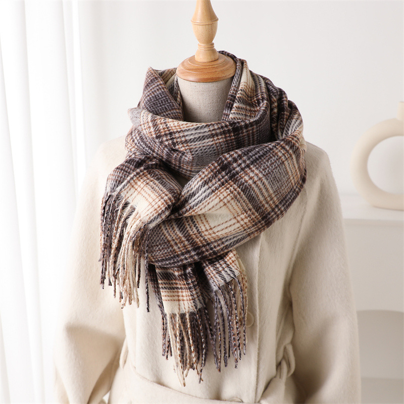 Marque de luxe Plaid cachemire écharpe femmes hiver chaud Pashmina britannique classique treillis gland Echarpe silencieux dame châles