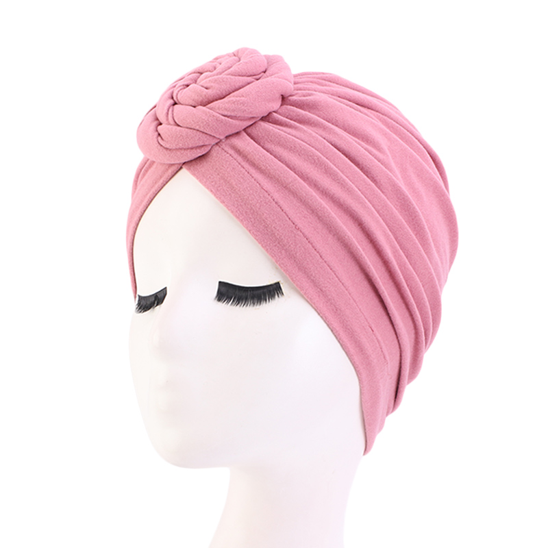 Femmes Turban haut noeud fleur décor bandeau musulman dames couverture de cheveux bonnet coiffe de tête couleur unie inde chapeau accessoires