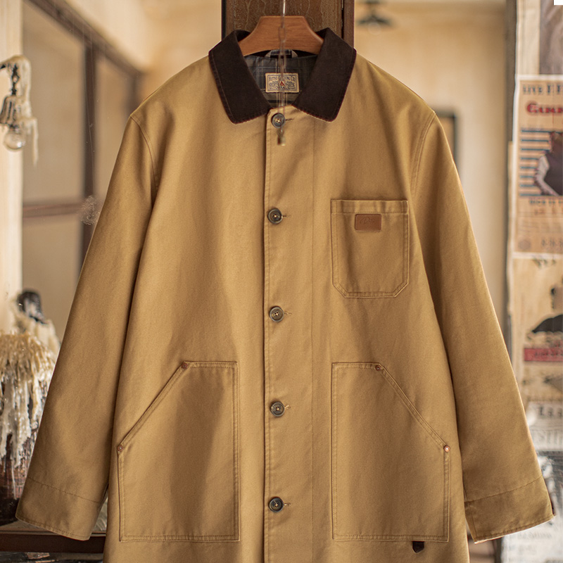 Maden Veste Michigan vintage mi-longue pour homme, coupe ample, manteau en toile lourde, kaki, vêtements de travail, vêtements d'extérieur décontractés d'automne