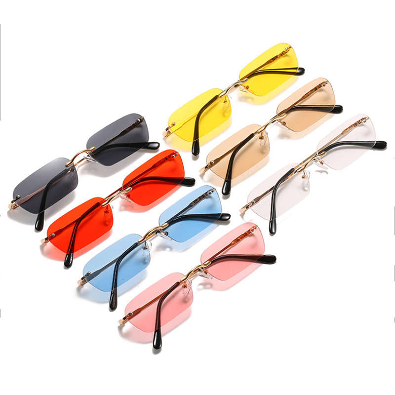 Petites lunettes de soleil Vintage sans bords pour femmes, verres rectangulaires transparents, Design de marque