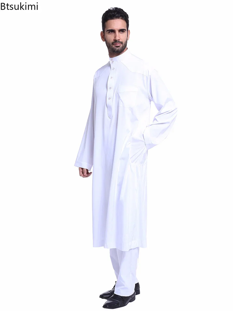Jubba Thobe pour homme arabe musulman, robe boutonnée et pantalon, vêtements Abaya trempés, Arabie saoudite, Eid Turquie, Kurtas islamique, 03/fur s, 2 pièces