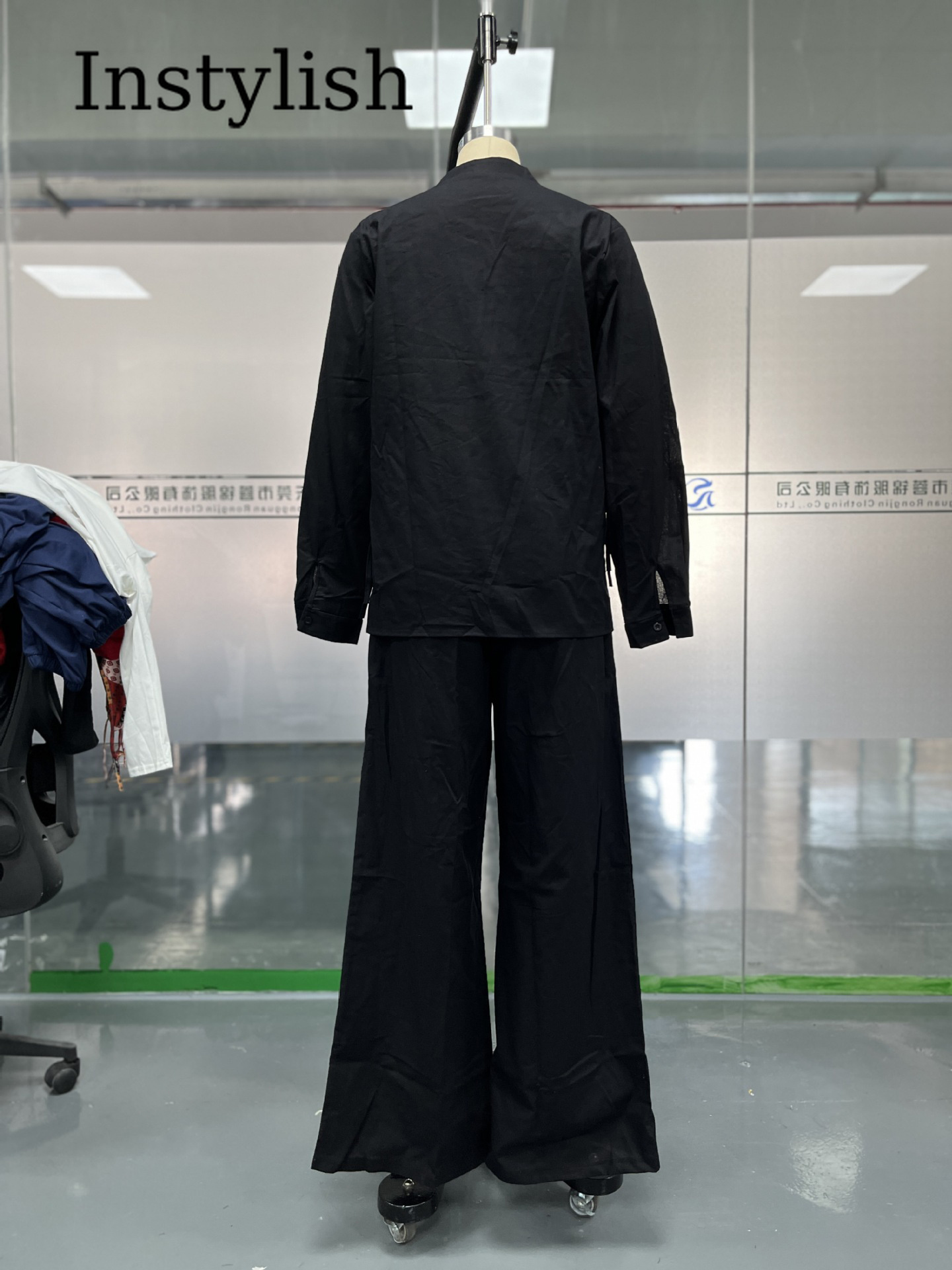 Ensemble 2 pièces en lin pour femme, chemisier à col en V et manches longues boutonnées, pantalon large, décontracté, uni noir, vêtements de détente, printemps automne